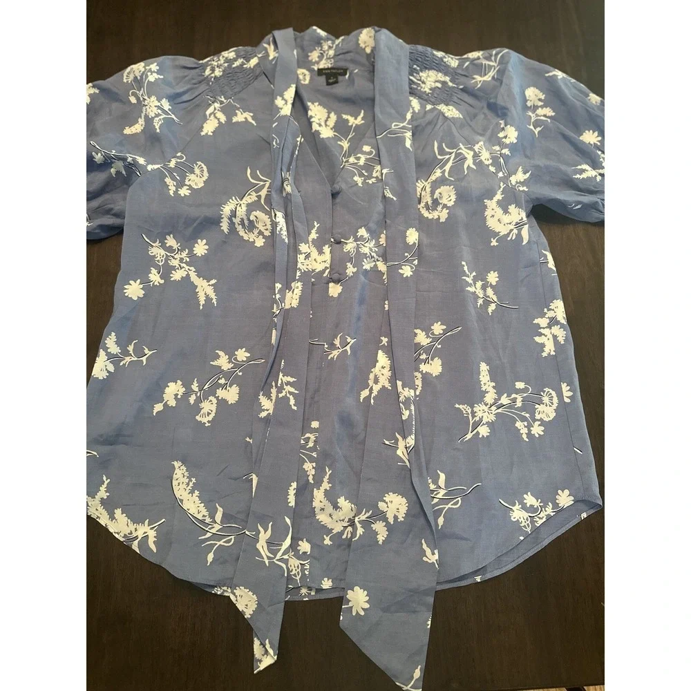 Ann Taylor Floral Tie Neck Puff Sleeve Blouse Top Size S sample Blouse Tag - Picture 2 of 12